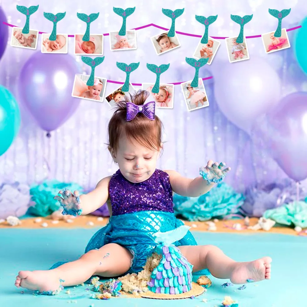 PATIMATE хвост русалки фото плакат первый день рождения мальчик вечерние Baby Shower 1 й