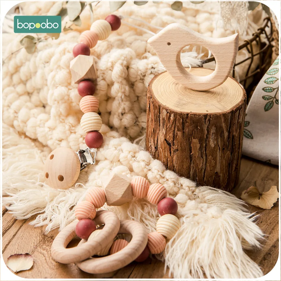 Bopoobo 3 шт./компл. силиконовые бусины прорезыватель ожерелье круглые деревянные