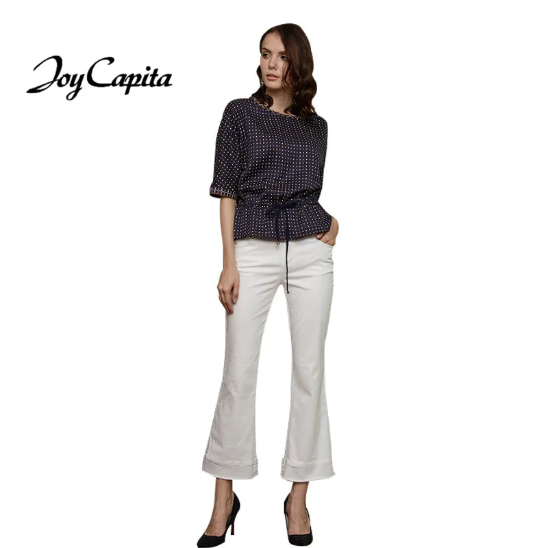 Joy Capita 2017 Spring Women Plaid Blouse Half Sleeve Round Collar Loose Shirts Fashion Streetwear tops Tee Blusas Clothing |