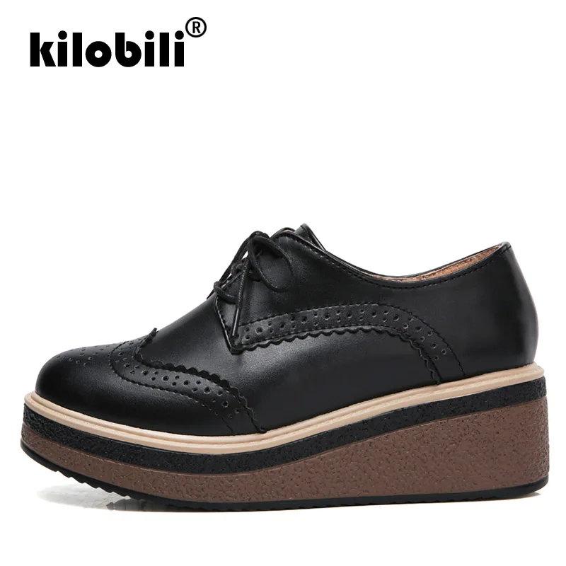 Kilobili 2019 Весна Для женщин туфли-оксфорды на платформе Броги шнуровке из