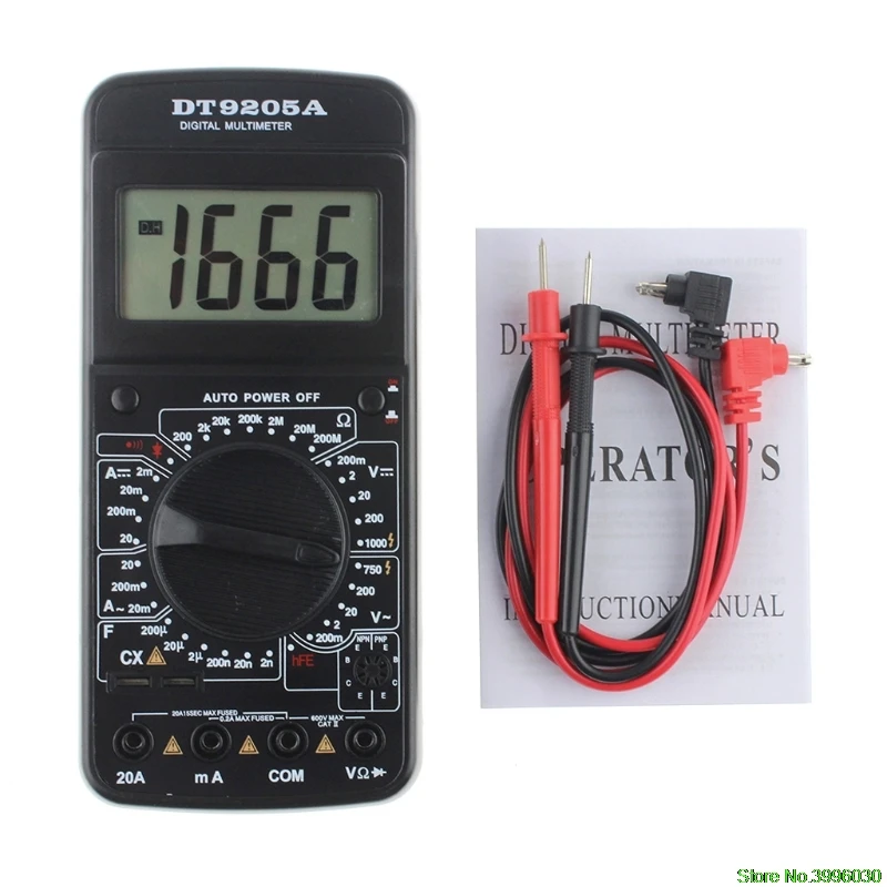 DT9205A Цифровой мультиметр AC/DC Вольтметр Амперметр Сопротивление измеритель
