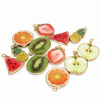 10pcs drop oil fruit pendant watermelon kiwi orange pineapple charms for diy necklace dangle charm findings jewelry accessories
