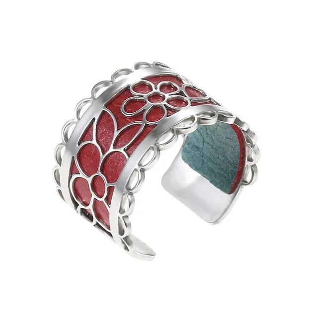 red Legenstar Inca серебряные кольца с открытым цветком для женщин Bijoux Homme кольца из нержавеющей стали с возможностью изменения размера Реверсивные кожаные кольца Bague летние - Цвет основного камня: red