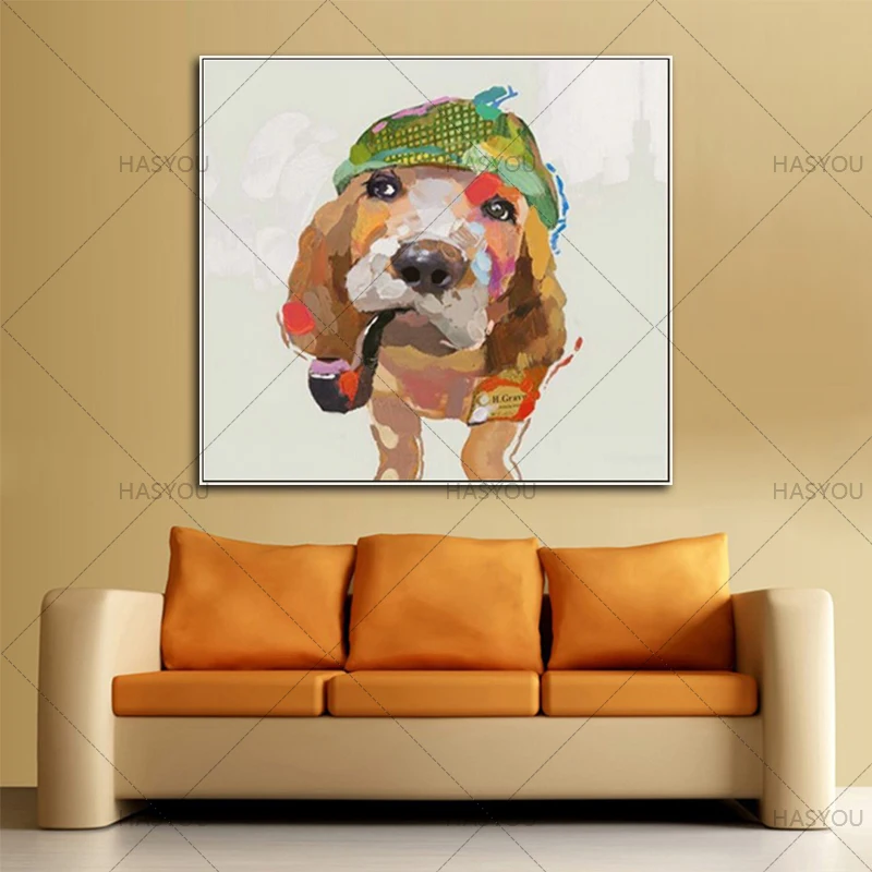 Картина маслом на холсте с изображением собаки без рамки | Дом и сад