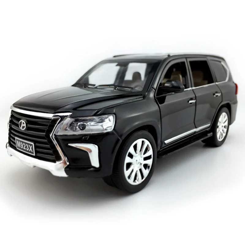 Черный Литая модель автомобиля из 1:24 сплава для Lexus LX570, игрушечный автомобиль отличного качества для коллекции, вытяжной автомобиль со звуком и светильник - Цвет: Черный