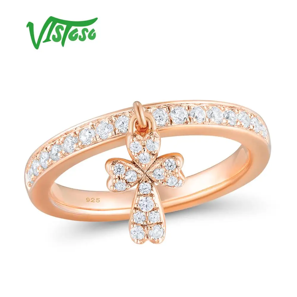 VISTOSO серебряные кольца для женщин 925 пробы серебряный крест розовое золото цвет