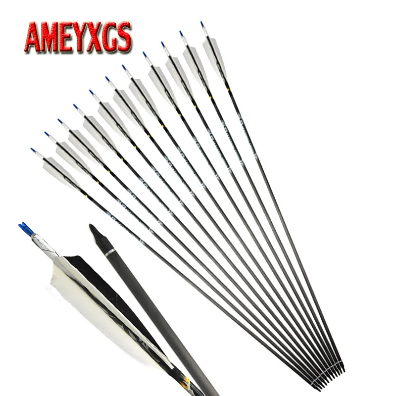 10pcs Archery 31.5inch Spine 500 Pure Carbon Arrow With Turkey Feathers For Compound/Recurve Bow Hunting Shooting Accessories