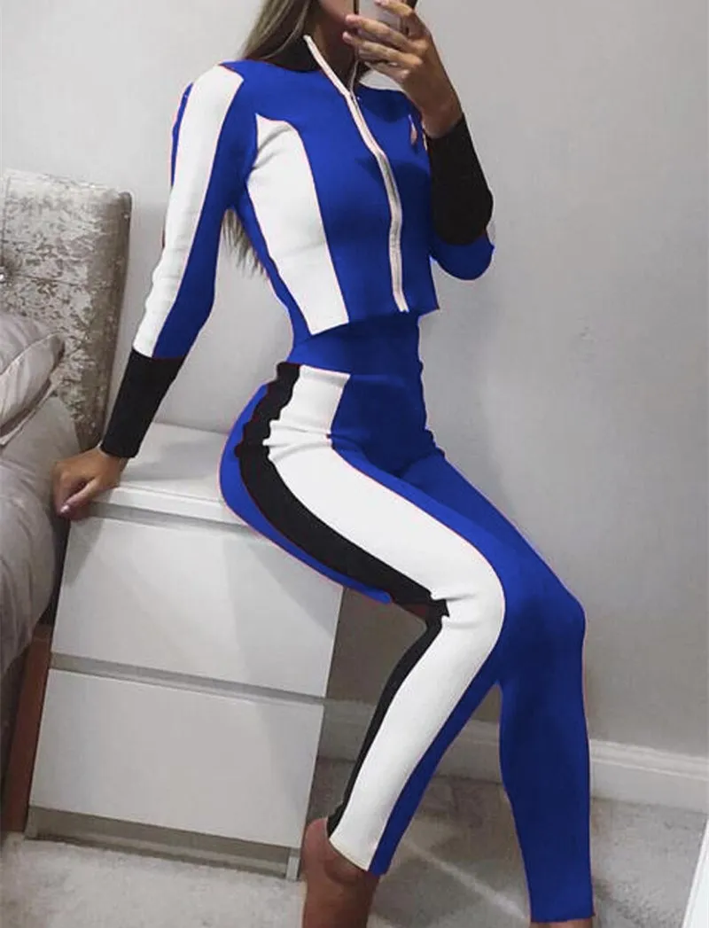Женский спортивный костюм короткий топ с длинным рукавом и брюки комплект из