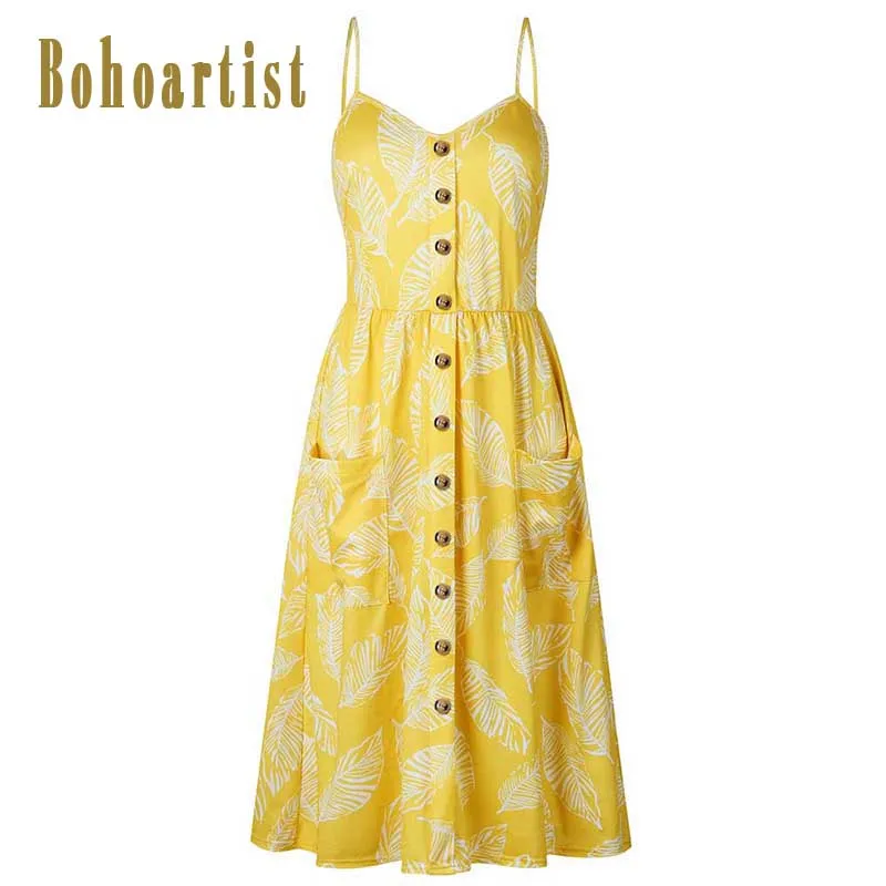Bohoartist летнее женское платье Сексуальная чешские печати без рукавов Кнопка Line 7