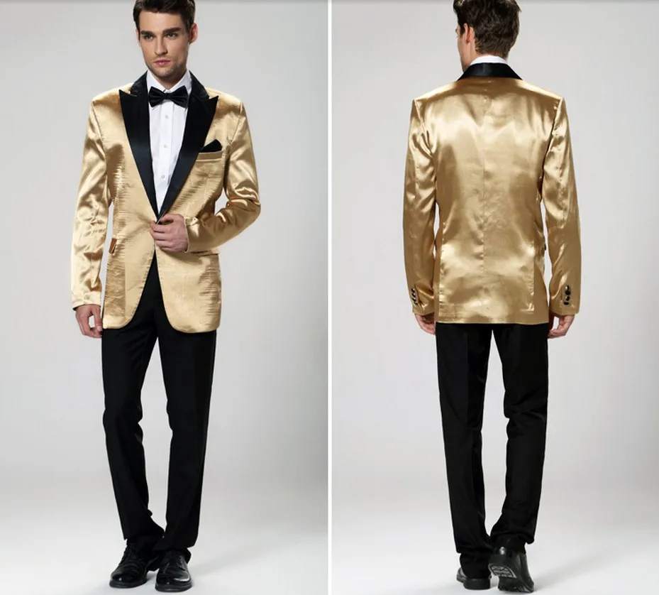 Новинка 2017 Мужской Свадебный костюм Золотая куртка жених смокинги для мужчин