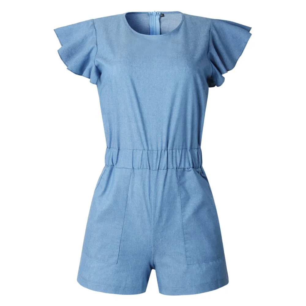 Женский хлопковый джинсовый комбинезон с оборками повседневный для женщин