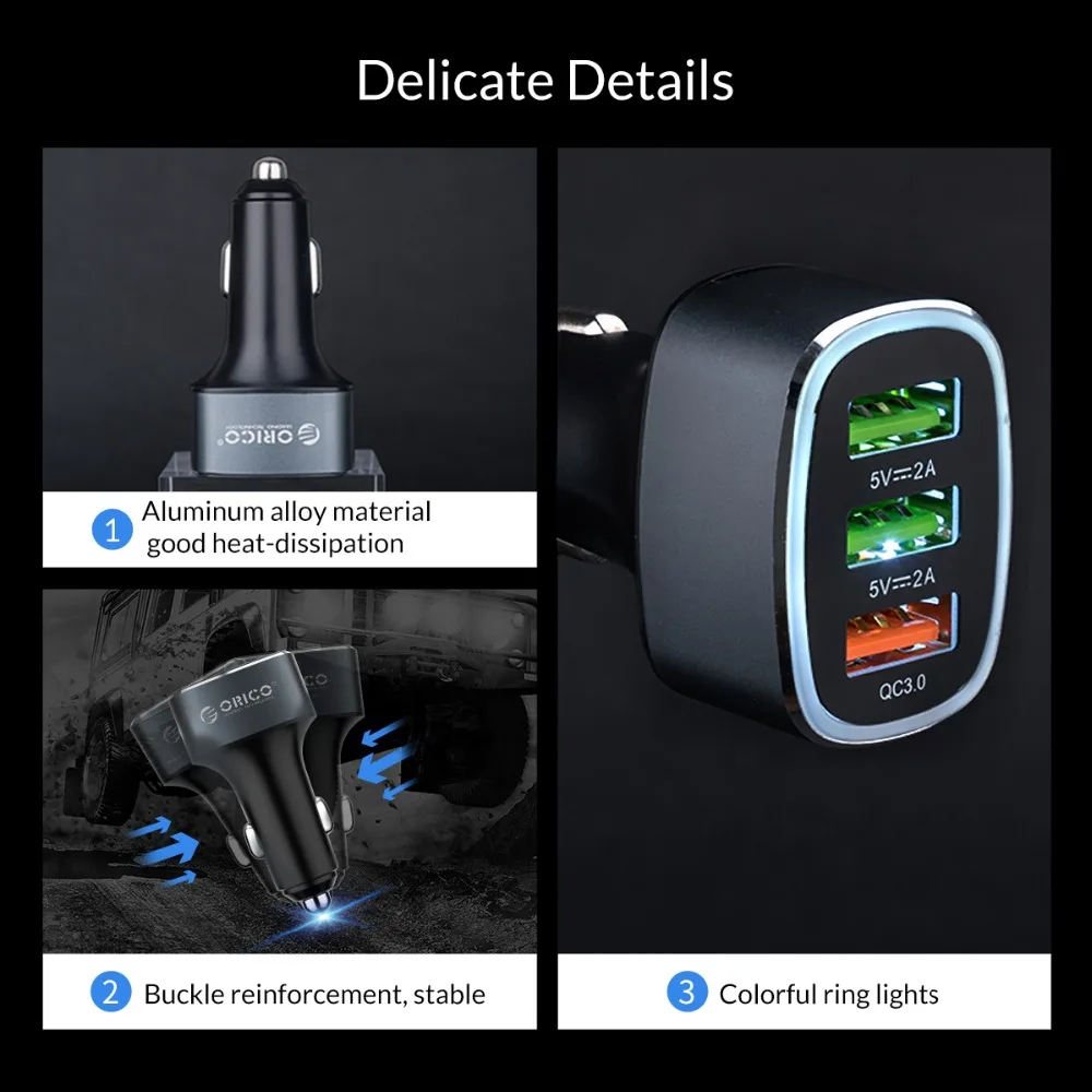 ORICO 38 Вт 3 usb порта Быстрая зарядка QC 3,0 Автомобильное зарядное устройство для iPhone XR XS MAX 8 samsung S10 зарядное устройство для мобильного телефона быстрое автомобильное зарядное устройство