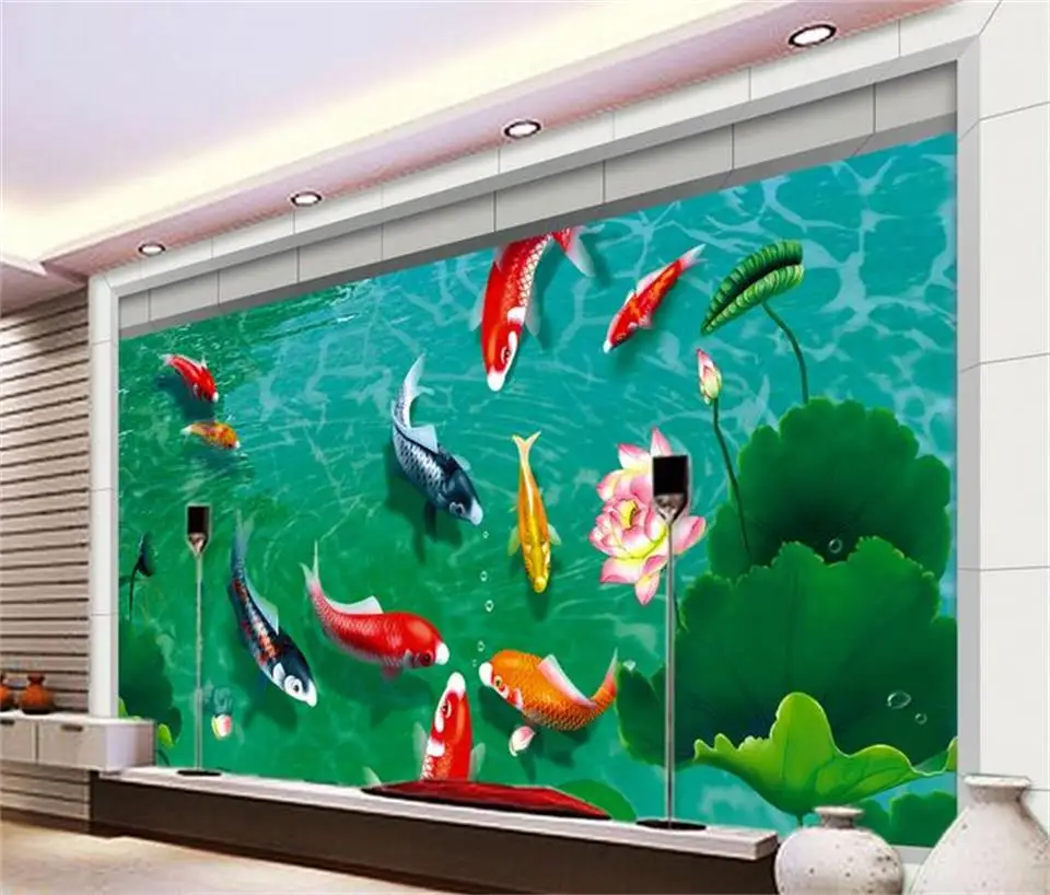 3d обои на заказ Фреска нетканые фото девять рыбок Лотос Ривер ТВ фон картина