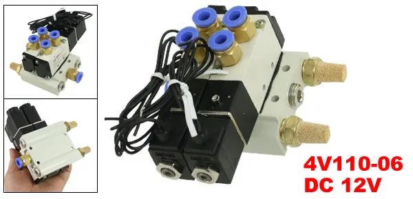 4V110-06 DC 12 В в 2 Позиции Твин насадки на электромагнитный клапан Quick Fittings Base Set