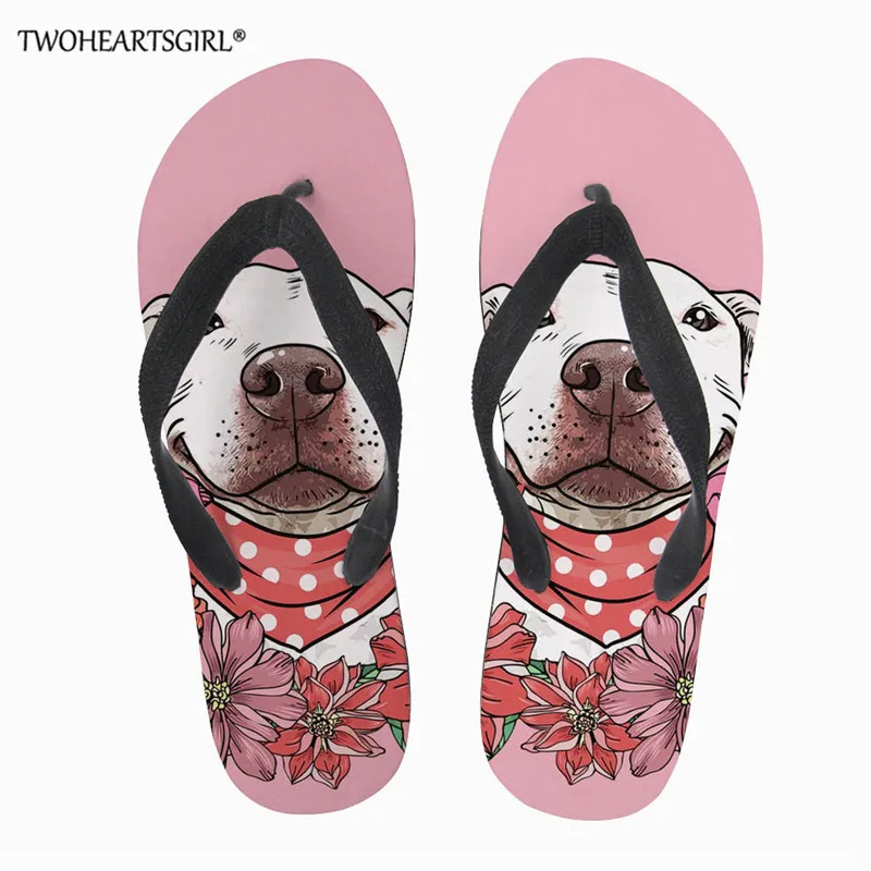 

Twoheartsgirl Pit Bull Print Slippers Women Summer Flipflops Shoes Anti Slip Indoor Home Slippers Beach Flip Flops Flat Shoes