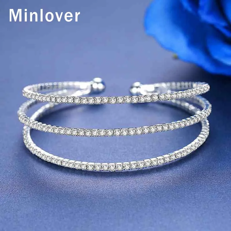 Minlover классические Многослойные браслеты со стразами на запястье для женщин
