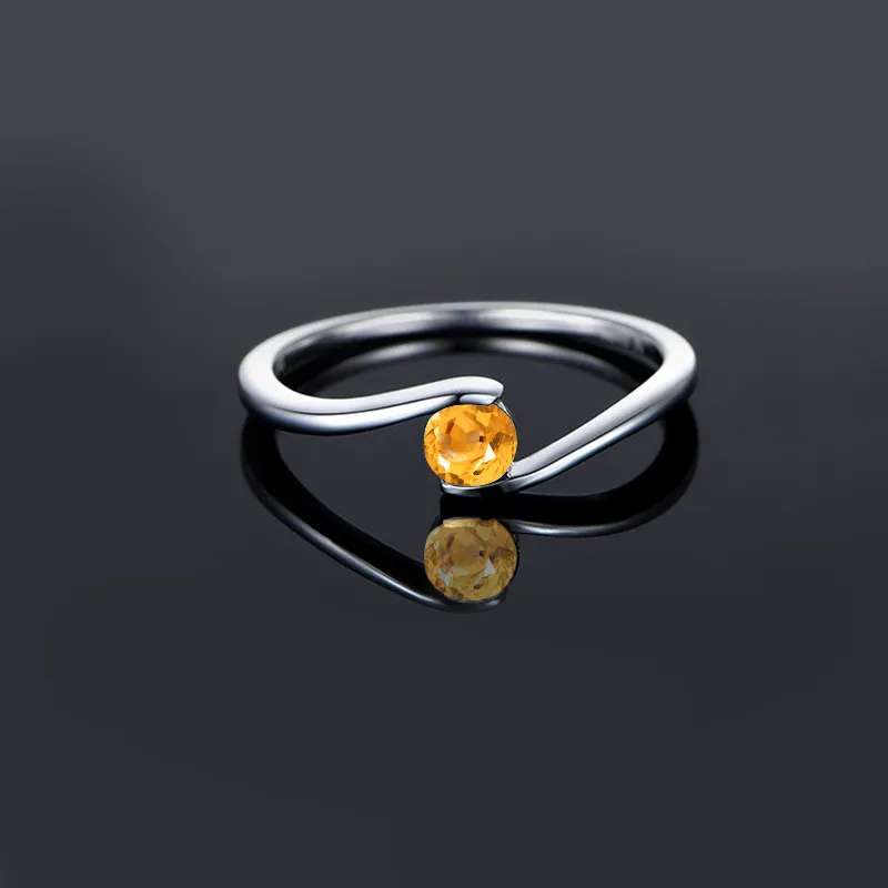 AINUOSHI натуральное цитрин уникальное кольцо 0.5ct круглый вырез драгоценные камни обручение вечерние женские ювелирные изделия чистый 925 серебряный пасьянс кольцо