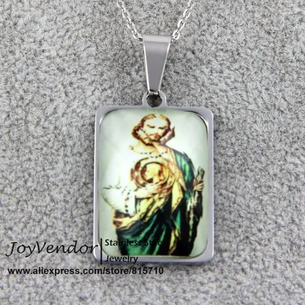 Stainless Steel Crystal Surface Saint Jude Picture Christian Pendant With Chain Free Shipping | Украшения и аксессуары