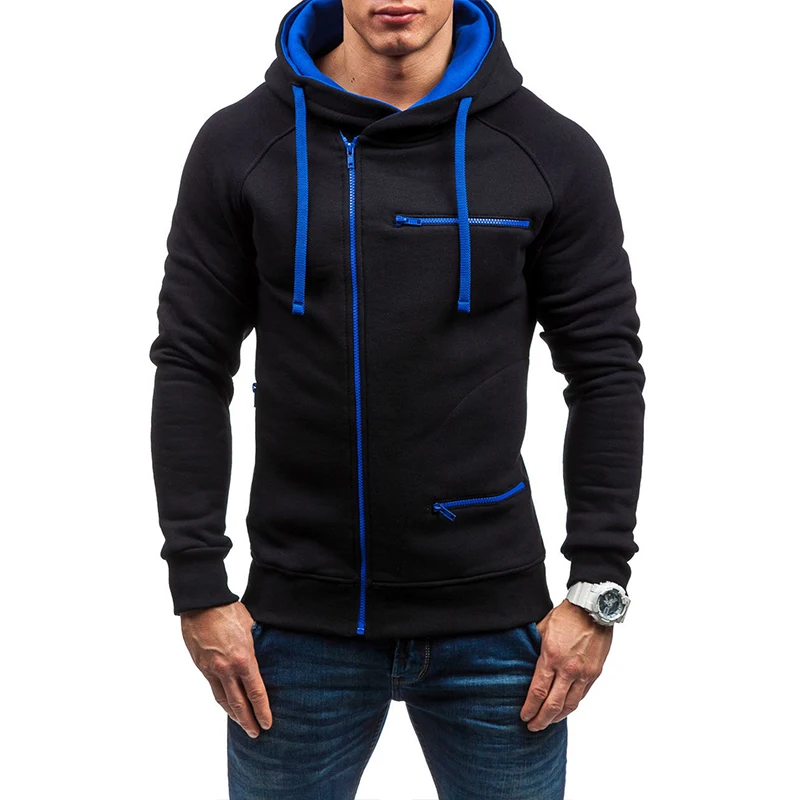 Мужская толстовка с капюшоном Новая мода мужская молния украшение сплошной цвет