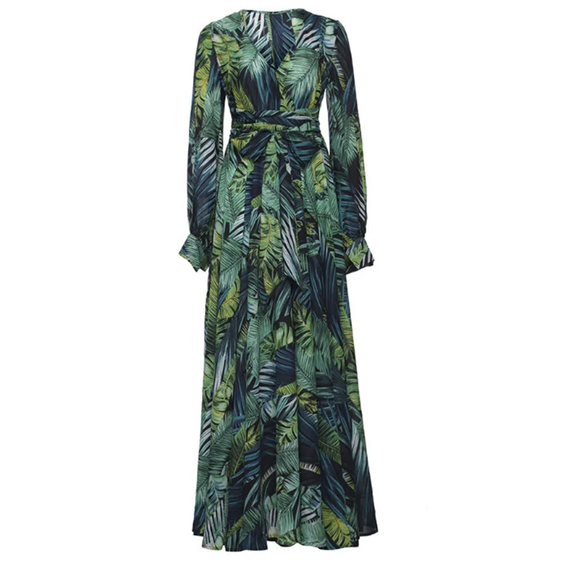 Цветочный принт Богемия длинное платье женское Макси Шифоновое Платье осеннее