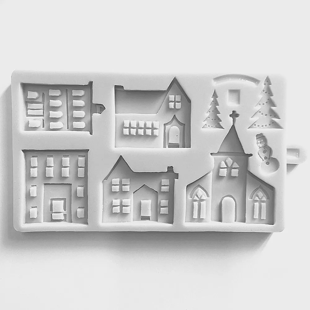 Fang Dan sugar cake silicone mold winter village house snowman chocolate Decorative candy baking tools | Дом и сад