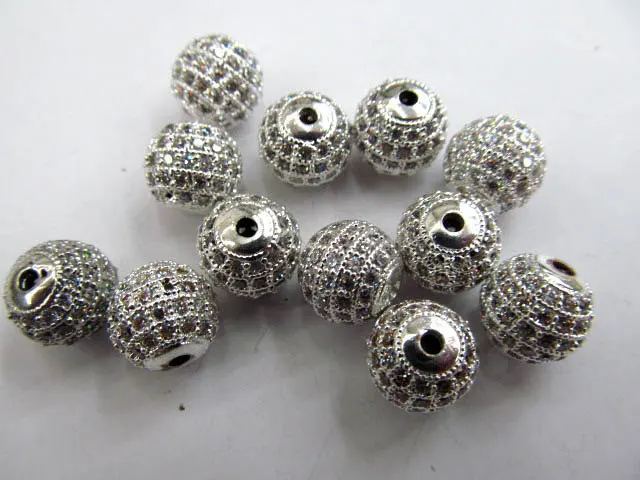 

AAA grade pave metal spacer &cubic zirconia crysatl silver gold mixed jewelry beads 10mm 20pcs