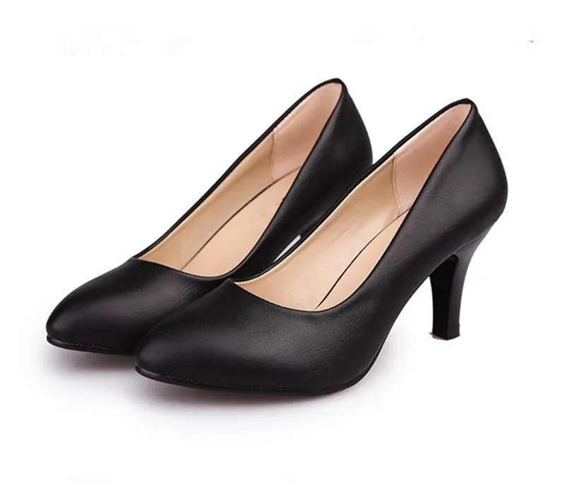 

Women Pumps Shoes Concise PU Leather 5cm Thin High Heels Pointed Toe Slip-On Shallow Solid Office Female Shoes zapatos de mujer
