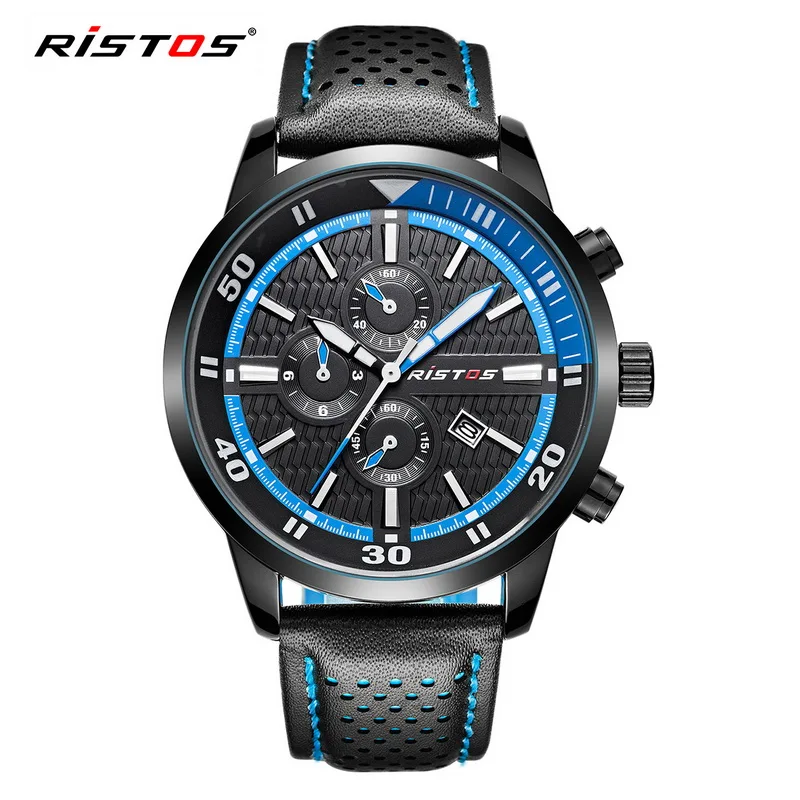 

RISTOS Extreme Sport Quartz Fashion Watch Top Brand Casual Leather Watches Reloj Masculino Men's Wristwatch Relojes Hombre 93015
