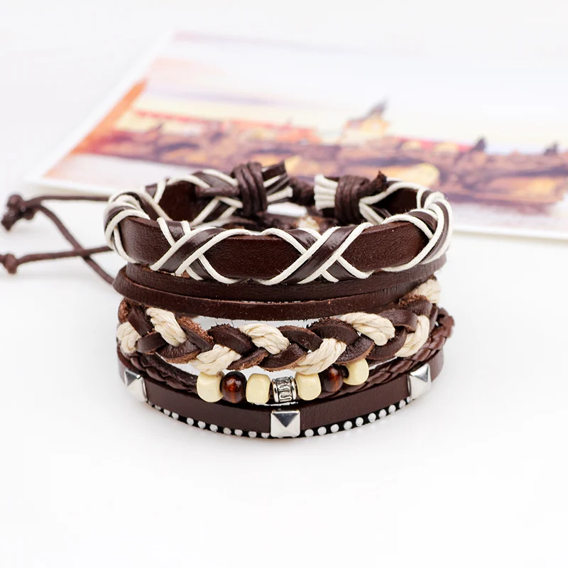 Элегантный коричневый 3 шт./компл. унисекс богемный многослойный браслет из