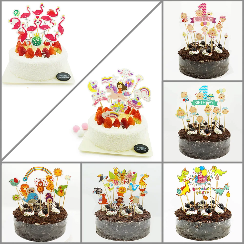 Творческий кекс топперы мультфильм динозавра Фламинго животных Baby Shower с днем