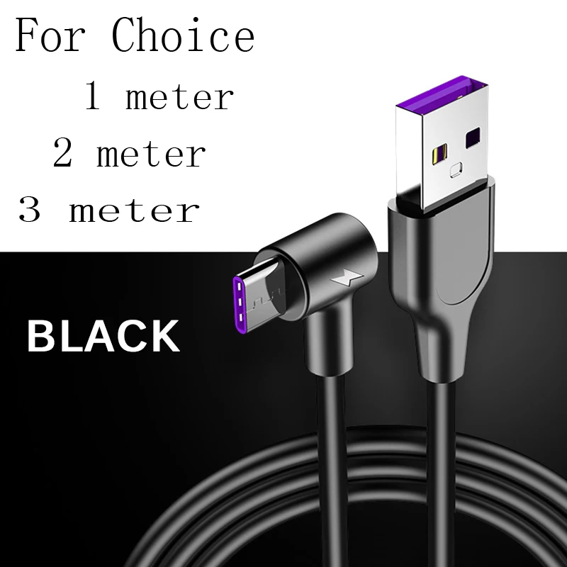 Кабель USB Type C для быстрой зарядки и передачи данных 90 градусов 1 2 3 м Samsung S10 S9 Note 9 8