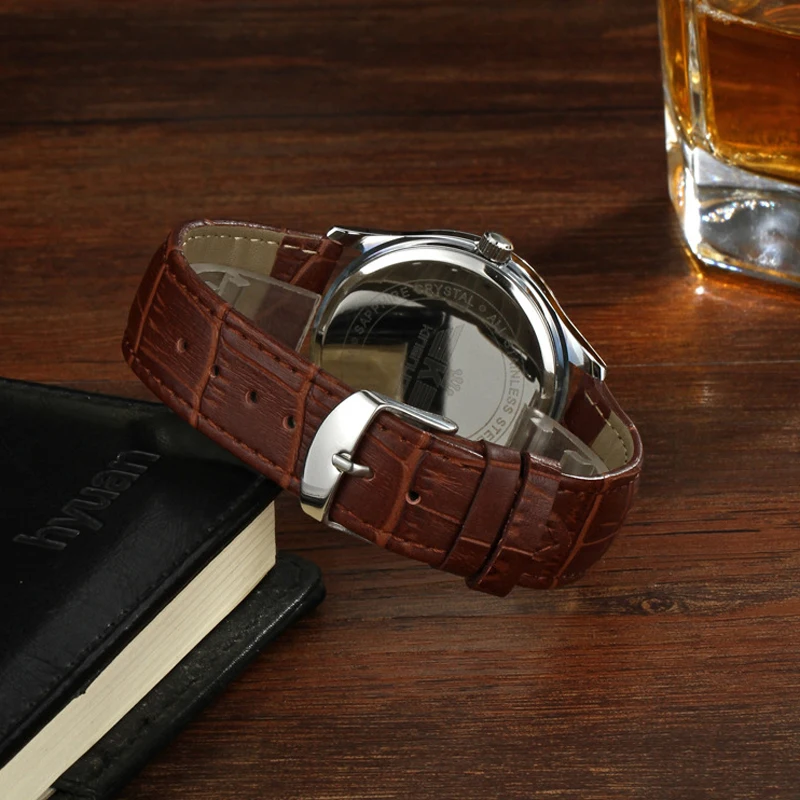 New KINGNUOS Brand Fashion Business Mens Wristwatch Waterproof Male Watch Casual Leather Strap Quartz Watches Relogio Genuine | Наручные