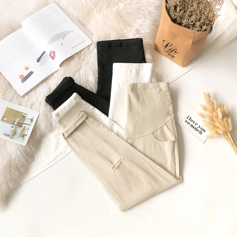 Хлопковые брюки для беременных с дырками одежда повседневные длинные Одежда