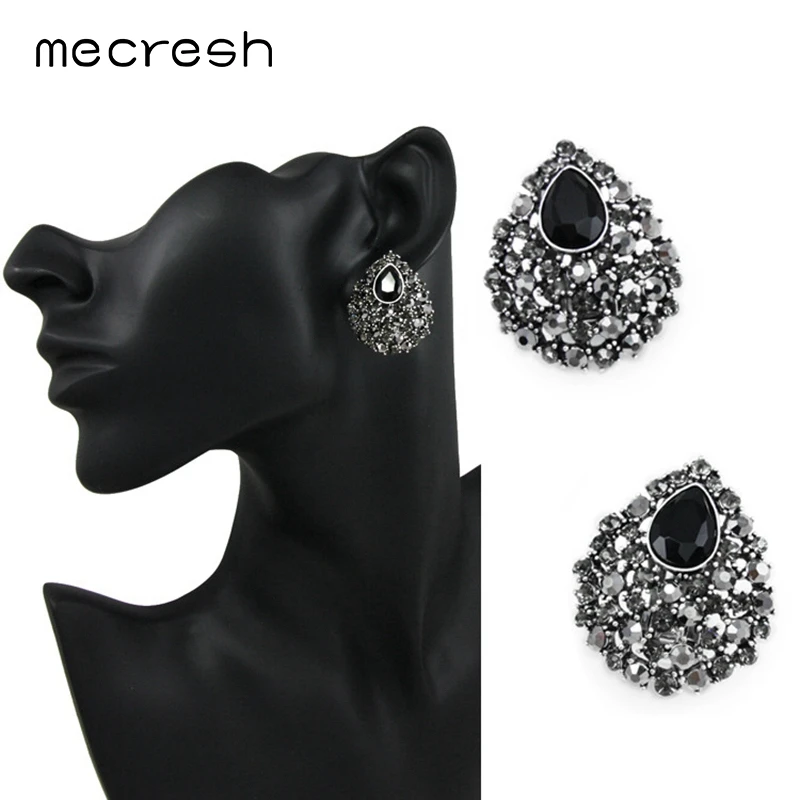 Mecresh Кристалл Teardrop Серьги клипсы для День Святого Валентина корейский