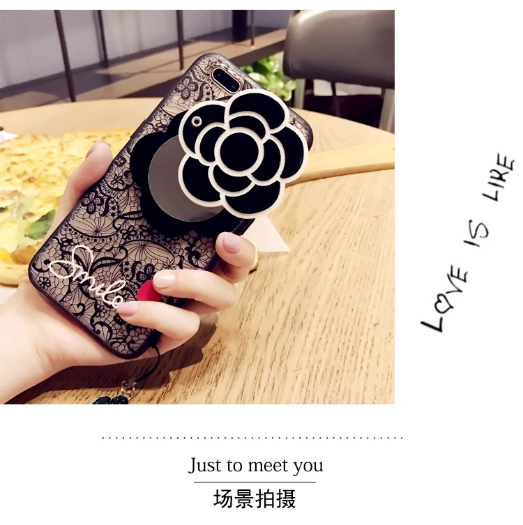 3D Camellia зеркальный кружевной цветок с цветком кулон ремешок чехол для iPhone 11 Pro Max XS Max XR X 8 7 6 6S Plus 5 5S SE