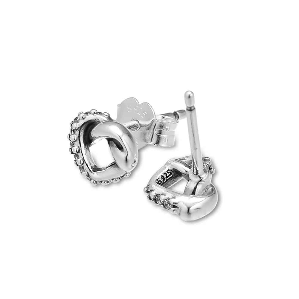 

Серьги-гвоздики с узелком в форме сердца, серебро 100% пробы, ювелирные изделия с прозрачным кубическим цирконием, бесплатная доставка