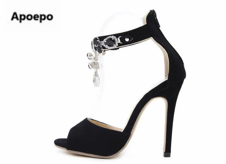 

Newest Brand zapatos mujer black luxury diamond women shoes peep toe 12 cm high heels sandals women zapatos mujer moda