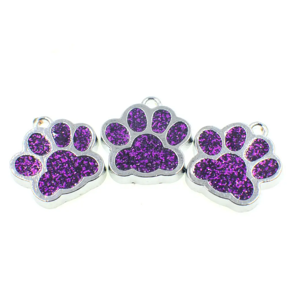 purple Новая мода следы домашних животных кулон Декор прекрасный домашнее животное ювелирные изделия популярный с блестками отпечаток ноги идентификационная карта Собака Тег аксессуары для домашних животных - Цвет: purple