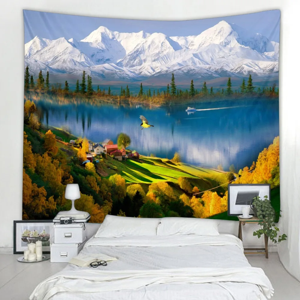 Праздничный синий речной телефон белый кран гобелен богемное покрывало на стену