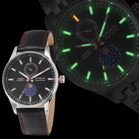 quartz watch p9 Epoch Мужские кварцевые часы мужские часы лучший бренд класса люкс T100 Тритий Светящиеся saat moon phase relogio masculino reloj hombre 6021GS - Цвет: quartz watch p9