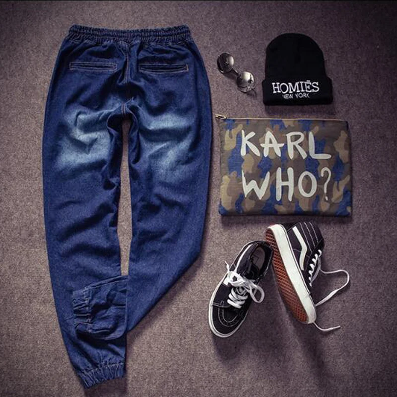 New Spring Summer Mens Denim Jeans Men Drawstring Slim Fit Joggers Pant Stretch Elastic Jean Pencil Pants Casual | Мужская одежда