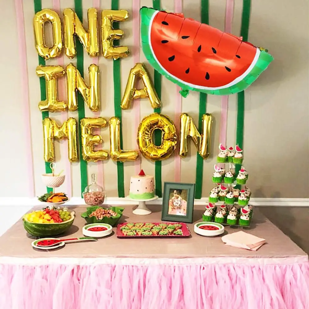 

16 Inch Gold "ONE IN A MELON" letter foil Balloons Banner For Baby Shower Decor Watermelon Hot Summer Party Decoration Supplies
