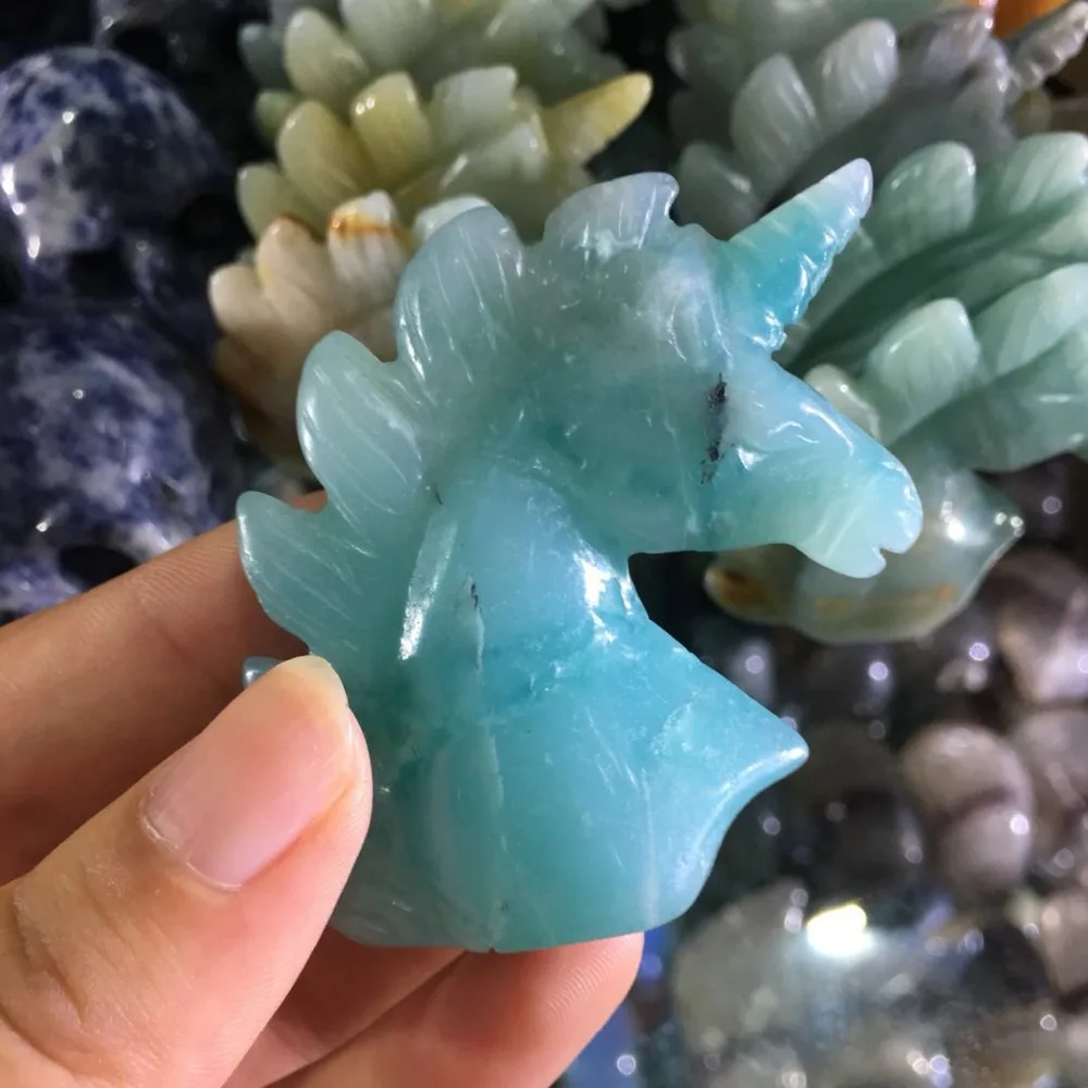 

Pretty Natural Amazonite Quartz Crystal Unicorn Gem stone Hippocampus Manual Carvings Healing