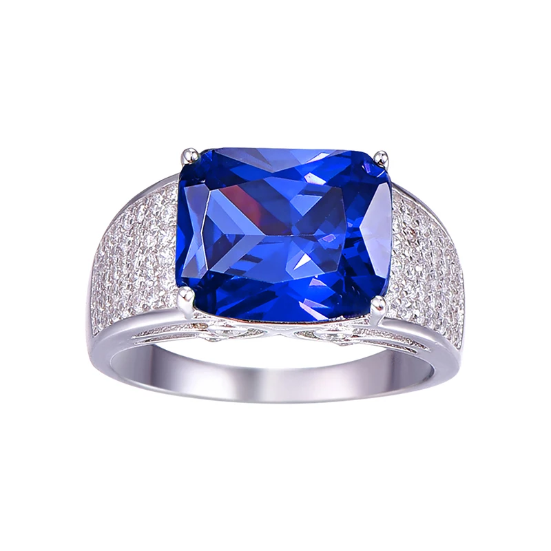 BONLAVIE 925 пробы серебро 7.5CT Emerlad Cut Love Promise Кольца сапфировое синее персонализированное квадратное кольцо для девушки Y0025R16