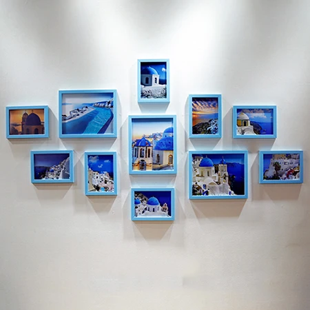 blue photo frame 11 шт. деревянная фоторамка настенная подвесная фоторамка для прихожей спальни гостиной настенные украшения современное искусство домашний декор семейный - Цвет: blue photo frame