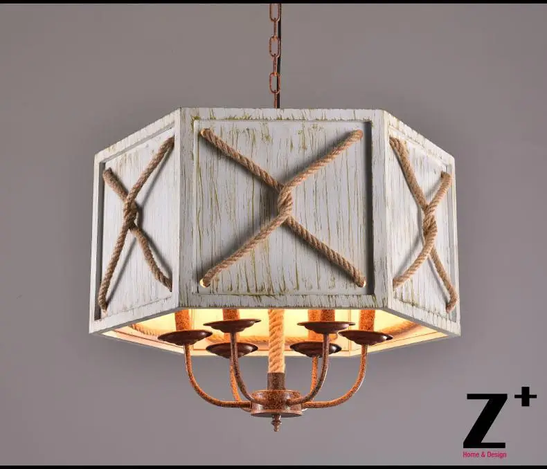 

America Style Industry Country Chandelier Wooden Lamp 6 E27 Vintage Iron Made Free shipping
