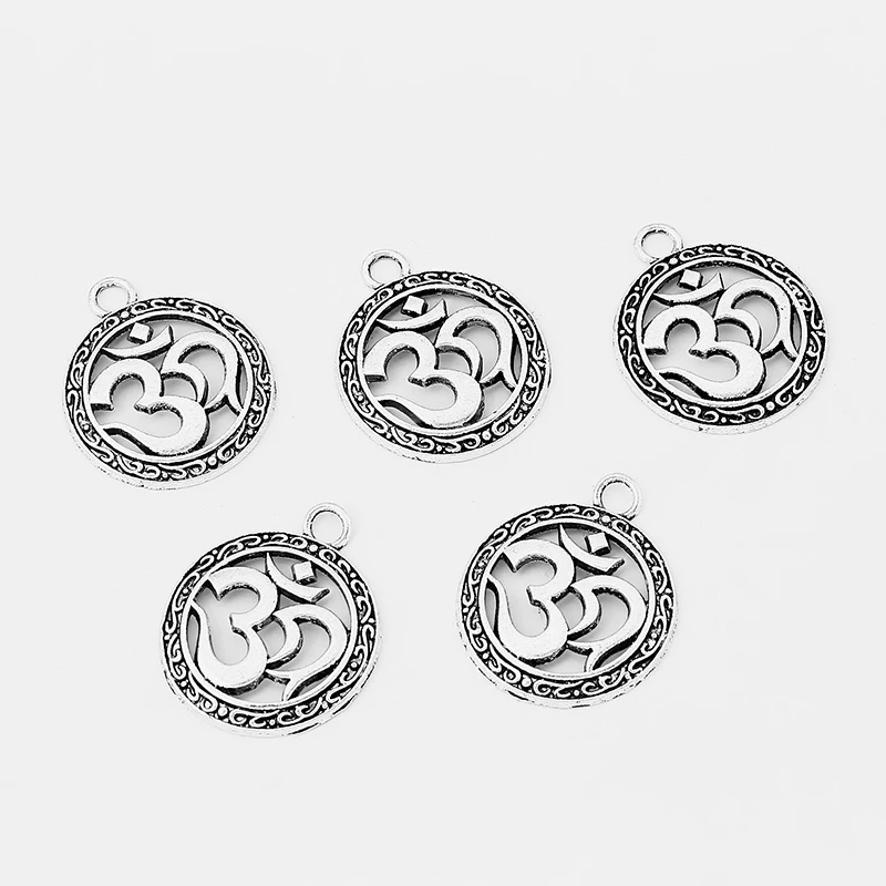 10 шт модное серебристое полое простое Aum OM Hinduism Будда, йога Подвески для колье DIY ювелирных изделий делая 27*27 мм