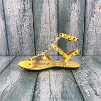 kmeioo gladiator for women rivets studded sandals cuts out flats buckle rivets strap fashion summer ladies shoes large size