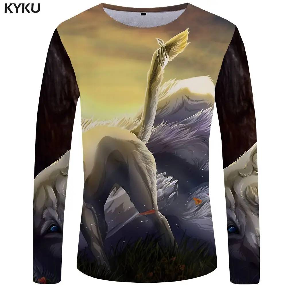 3d t shirt 18 KYKU Wolf футболка мужская с длинным рукавом Футболка готический рок светильник одежда черная забавная футболка s животное 3d Футболка Аниме Мужская одежда s - Цвет: 3d t shirt 18