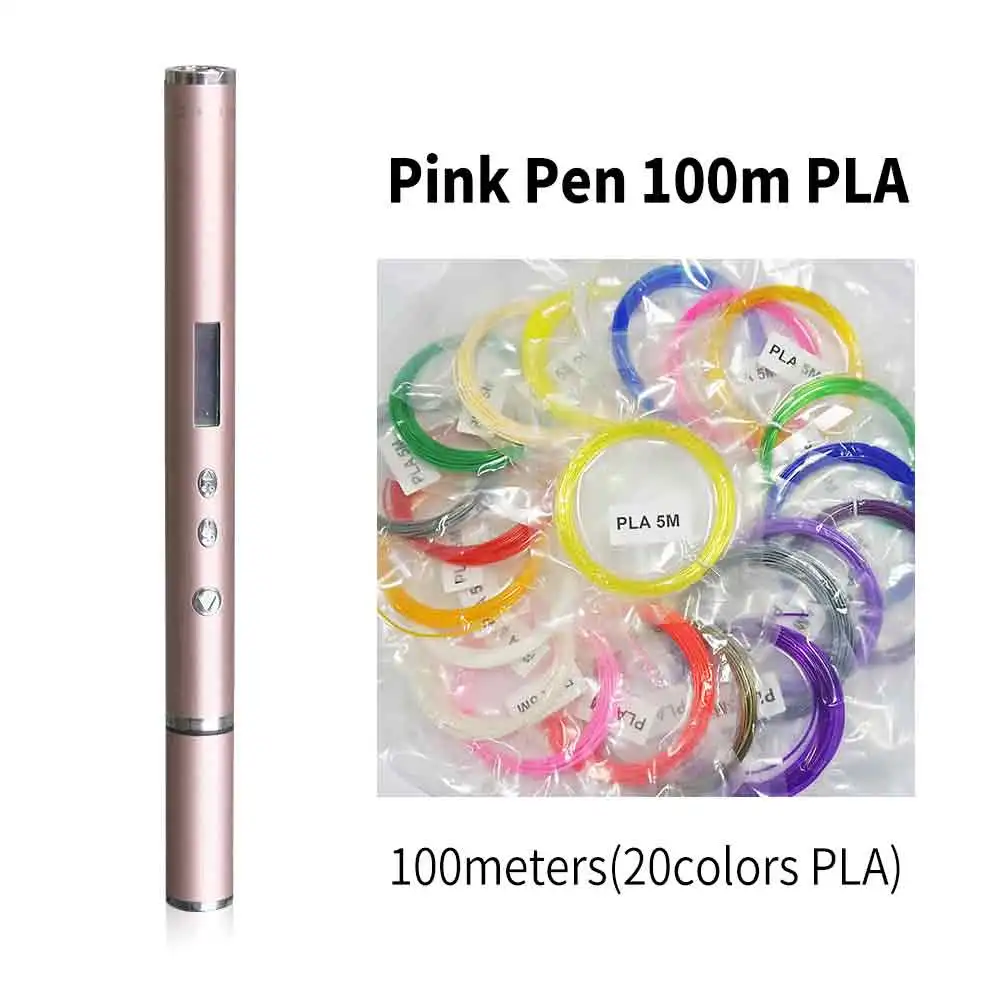 Pink Pen 100m PLA DEWANG, легкая 3d-ручка, новинка, OLED, DIY, 3D принтер, ручка, подарок на день рождения, PLA, ABS, нить, ручка, 3d ручки для рисования, гаджет - Цвет: Pink Pen 100m PLA